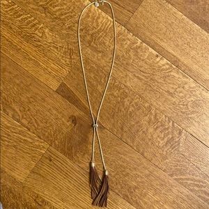 NWOT WHBM gold necklace with leather accent.